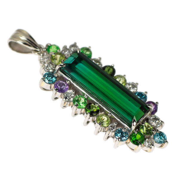 Pt900 グリーントルマリン カラーストーン ダイヤ ペンダントトップ 8.46ct CS1.45ct D1.02ct