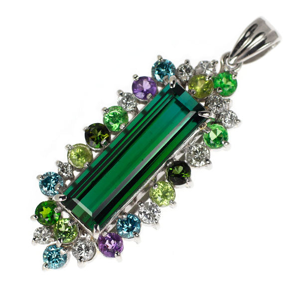 Pt900 グリーントルマリン カラーストーン ダイヤ ペンダントトップ 8.46ct CS1.45ct D1.02ct