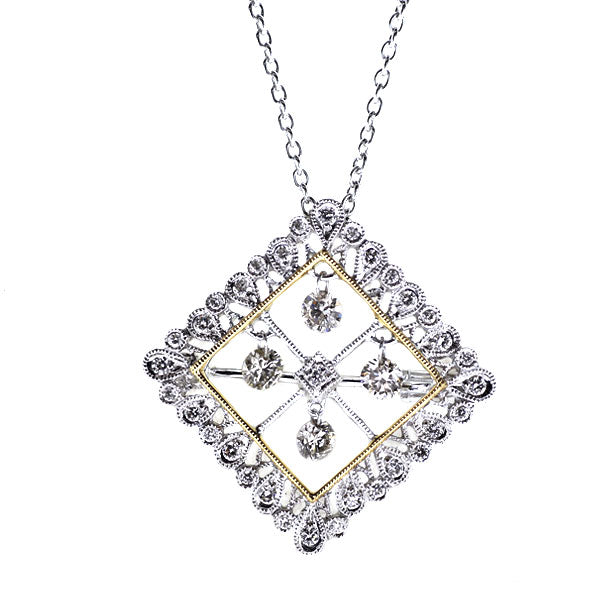K18YG/WG ダイヤモンド ペンダントネックレス兼ブローチ 0.73ct フィレンツェスタイル アンティークレース