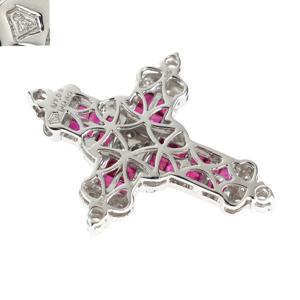 レ・エッセンシャル K18WG ルビー ダイヤモンド ペンダントトップ 1.82ct D0.40ct クロス