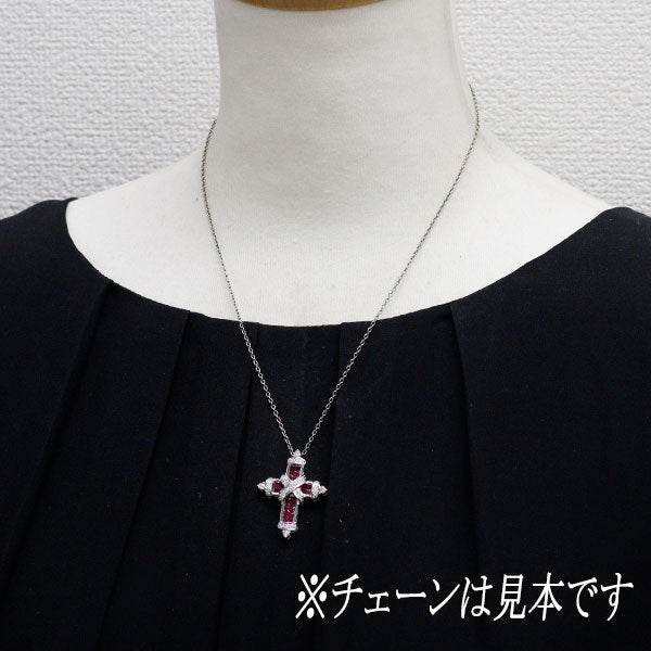 レ・エッセンシャル K18WG ルビー ダイヤモンド ペンダントトップ 1.82ct D0.40ct クロス