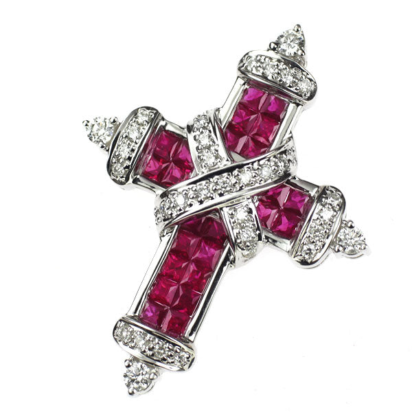 レ・エッセンシャル K18WG ルビー ダイヤモンド ペンダントトップ 1.82ct D0.40ct クロス