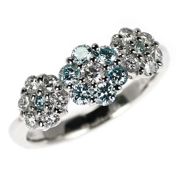 Pt900 トリートブルーダイヤモンド リング 0.48ct D0.52ct フラワー