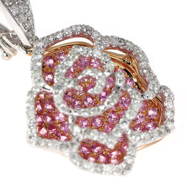 K18WG/PG ピンクサファイア ダイヤモンド ペンダントネックレス D1.30ct フラワー