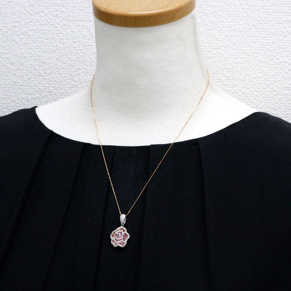 K18WG/PG ピンクサファイア ダイヤモンド ペンダントネックレス D1.30ct フラワー