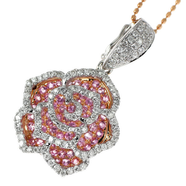 K18WG/PG ピンクサファイア ダイヤモンド ペンダントネックレス D1.30ct フラワー