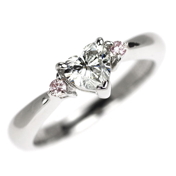 Pt900 ハートシェイプ ダイヤモンド 天然ピンクダイヤ リング 0.382ct F SI2 PD0.036ct