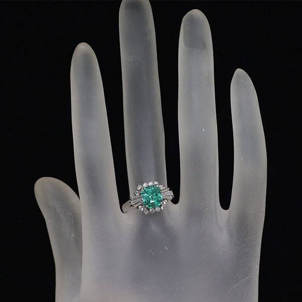 Pt850 エメラルド ダイヤモンド リング 1.48ct D0.51ct