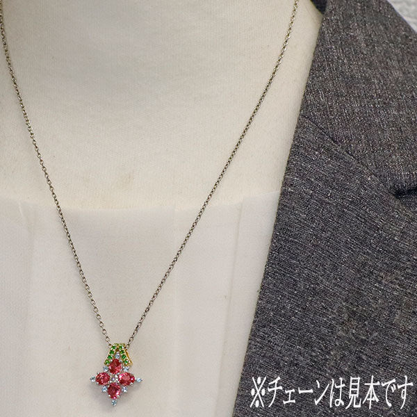 K18YG/WG タンザニア産強蛍光ピンクスピネル デマントイドガーネット パライバトルマリン ダイヤモンド ペンダントトップ 1.20 DG0.17 T0.12 D0.07