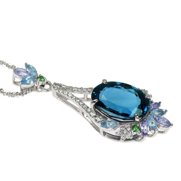 Pt900/ Pt850 ブルートパーズ カラーストーン ダイヤモンド ペンダントネックレス 6.94ct CS0.90ct D0.25ct