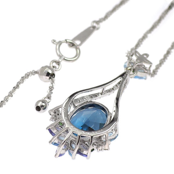 Pt900/ Pt850 ブルートパーズ カラーストーン ダイヤモンド ペンダントネックレス 6.94ct CS0.90ct D0.25ct
