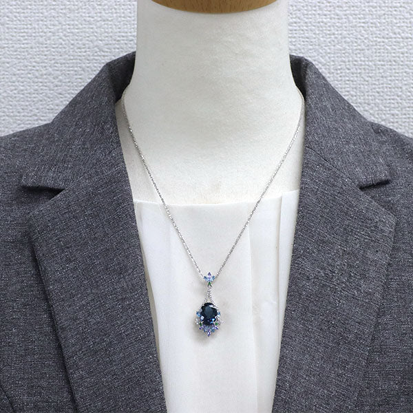 Pt900/ Pt850 ブルートパーズ カラーストーン ダイヤモンド ペンダントネックレス 6.94ct CS0.90ct D0.25ct