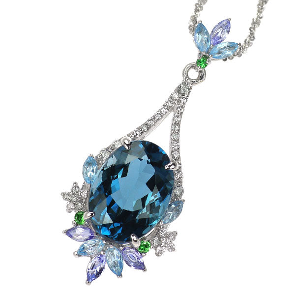 Pt900/ Pt850 ブルートパーズ カラーストーン ダイヤモンド ペンダントネックレス 6.94ct CS0.90ct D0.25ct
