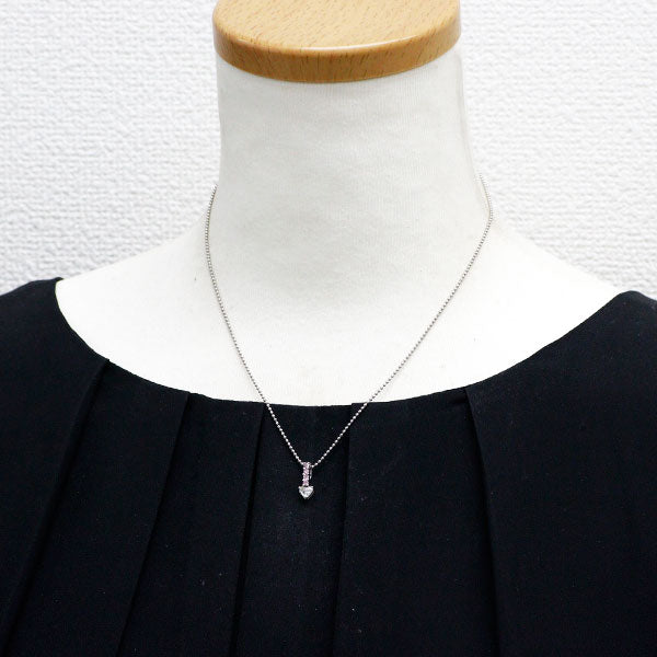 Pt850 ハートシェイプ ダイヤモンド 天然ピンクダイヤ ペンダントネックレス 0.30ct PD0.13ct
