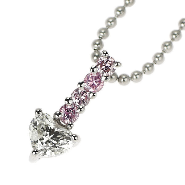 Pt850 ハートシェイプ ダイヤモンド 天然ピンクダイヤ ペンダントネックレス 0.30ct PD0.13ct