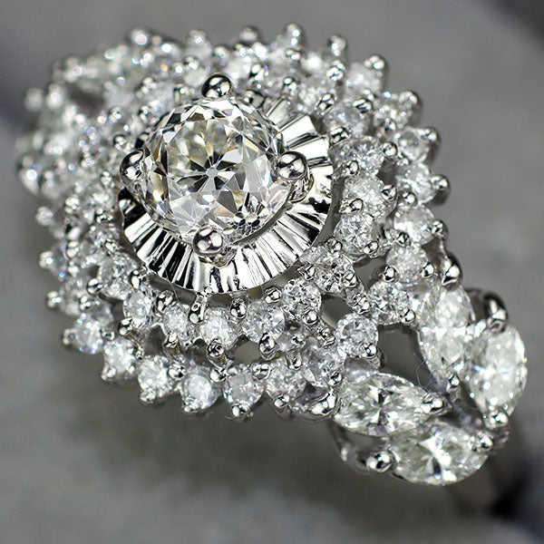 Pt900 オールドヨーロピアンカットダイヤモンド リング 0.766ct I SI1 D1.06ct