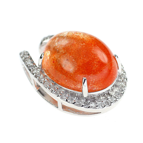 K18WG サンストーン ダイヤモンド ペンダントトップ 12.26ct D0.37ct