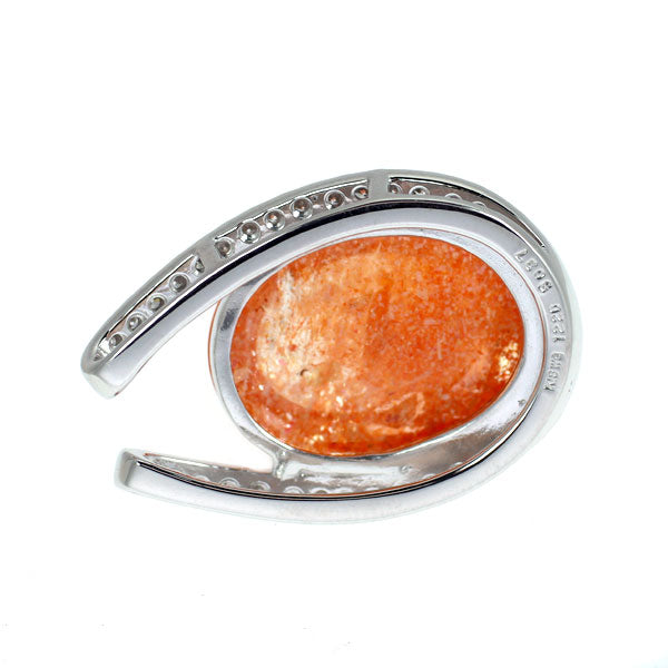 K18WG サンストーン ダイヤモンド ペンダントトップ 12.26ct D0.37ct