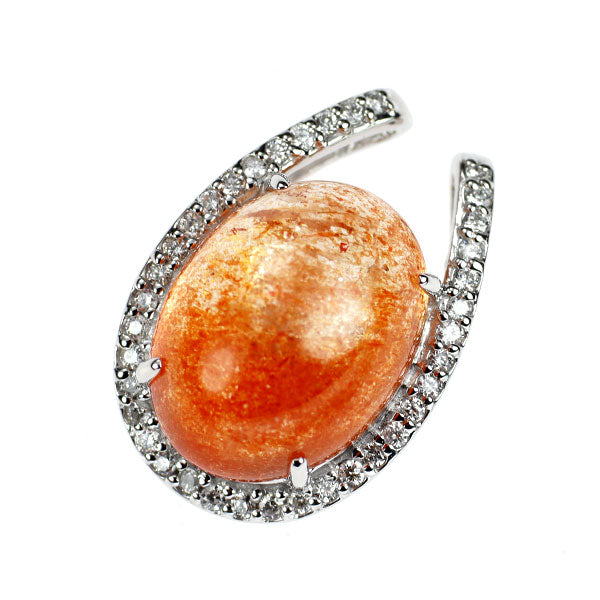 K18WG サンストーン ダイヤモンド ペンダントトップ 12.26ct D0.37ct