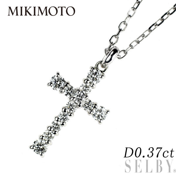 ミキモト K18WG ダイヤモンド ペンダントネックレス 0.37ct クロス