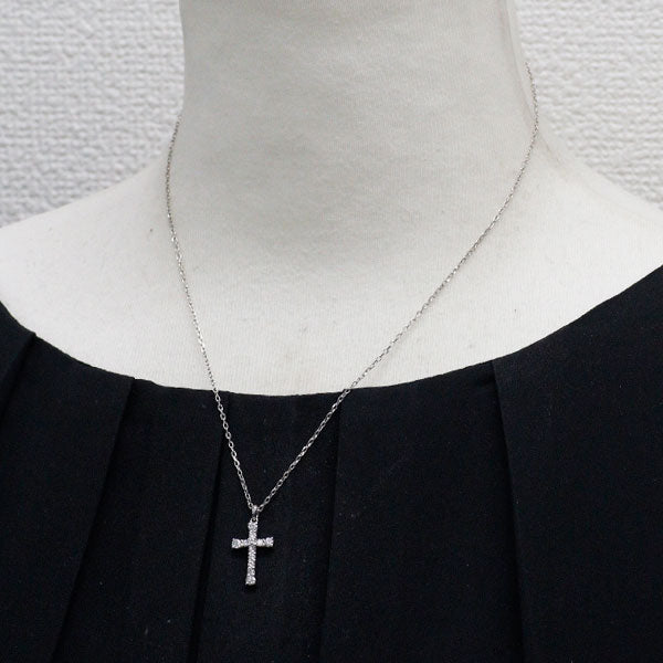 ミキモト K18WG ダイヤモンド ペンダントネックレス 0.37ct クロス