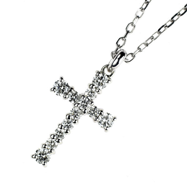 ミキモト K18WG ダイヤモンド ペンダントネックレス 0.37ct クロス