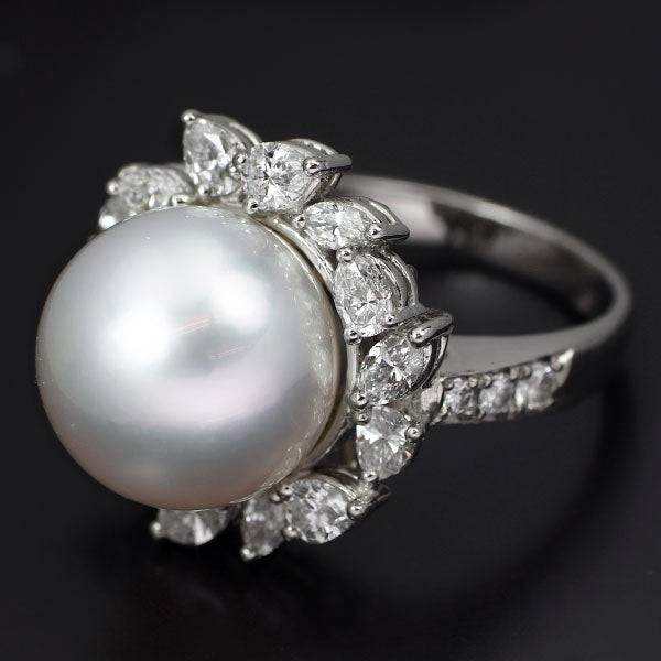 クイーン/平和堂貿易 Pt950 白蝶 真珠 ダイヤモンド リング 径約12.4mm D1.43ct