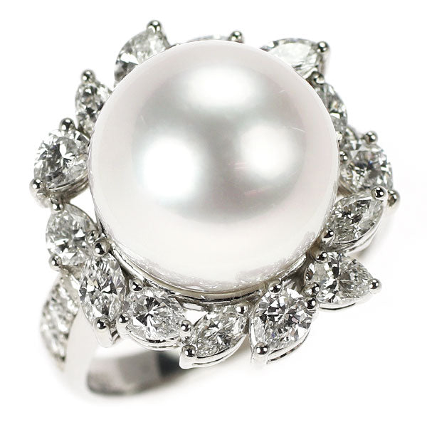 クイーン/平和堂貿易 Pt950 白蝶 真珠 ダイヤモンド リング 径約12.4mm D1.43ct