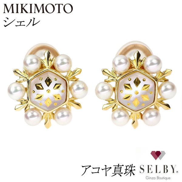 ミキモト K18YG シェル アコヤ真珠 イヤリング ピクウェ 径約 3.5mm 《セルビー銀座店》【中古】