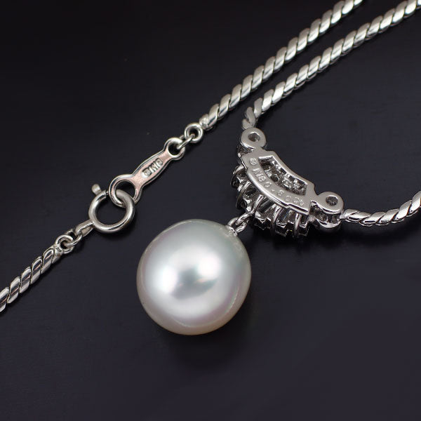 ミキモト K18WG 白蝶真珠 ダイヤモンド ペンダントネックレス 径約 11.0mm D0.60ct 《セルビー銀座店》【中古】
