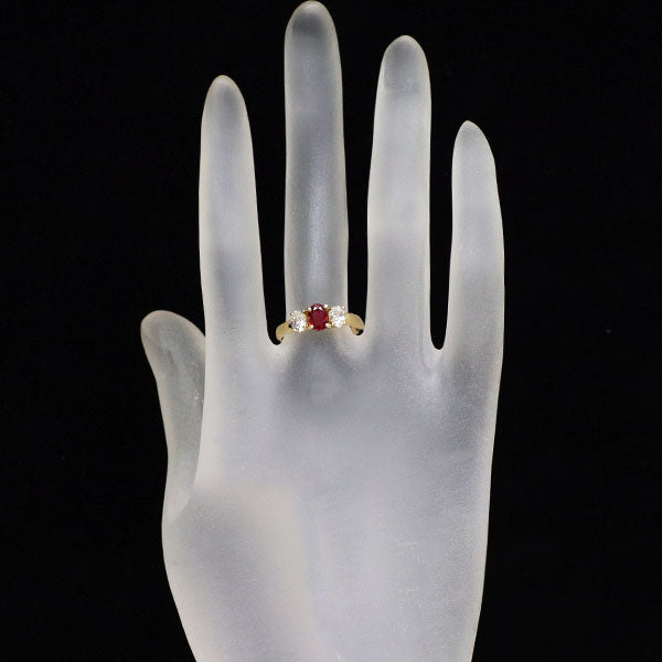 クイーン/Queen K18YG オーバル ルビー ダイヤモンド リング 0.56ct D0.49ct