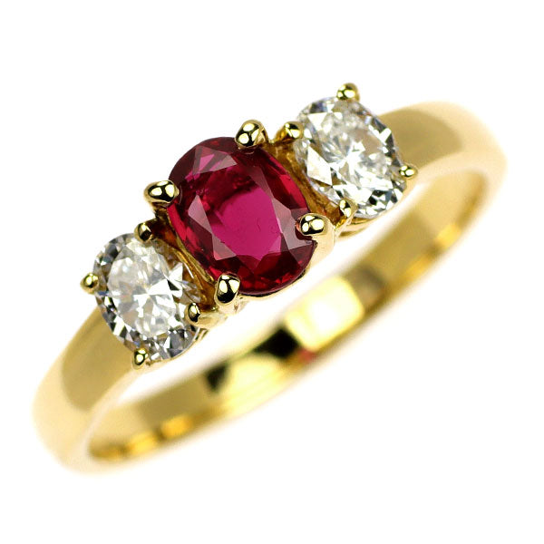 クイーン/Queen K18YG オーバル ルビー ダイヤモンド リング 0.56ct D0.49ct