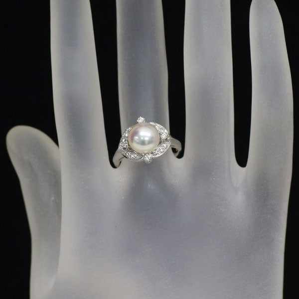 ミキモト Pt900 アコヤ真珠 ダイヤモンド リング 径約8.4mm D0.23ct