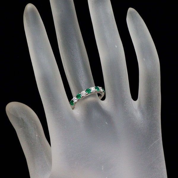 田崎真珠 Pt900 エメラルド ダイヤモンド リング D0.28ct ハーフエタニティ