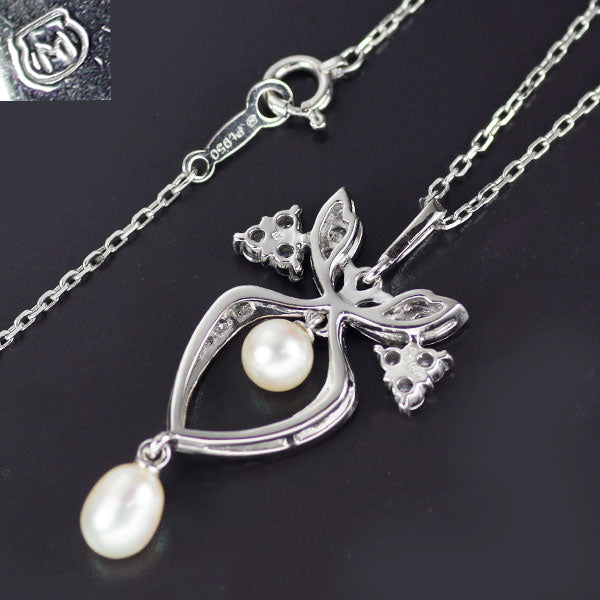 ミキモト Pt950 アコヤ/淡水 真珠 ダイヤモンド ペンダントネックレス 径約4.6mm