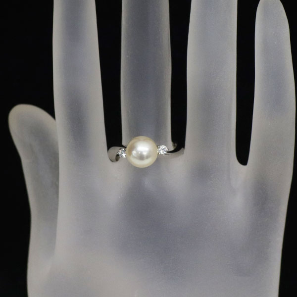田崎真珠 Pt900 アコヤ真珠 ダイヤモンド リング 径約8.4mm D0.10ct
