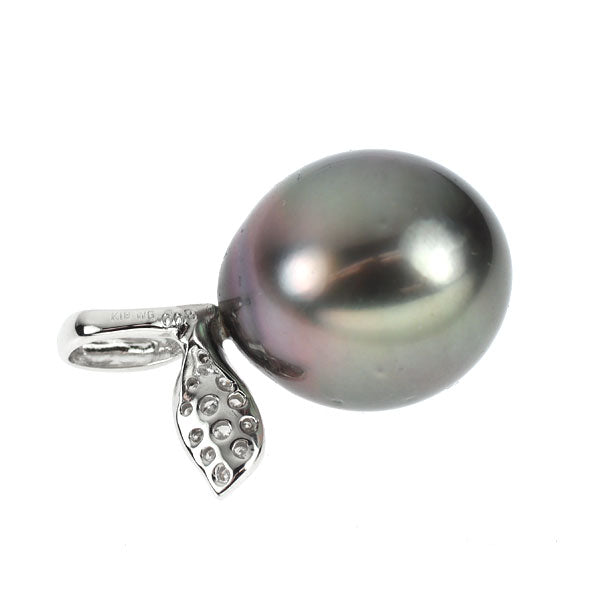K18WG 黒蝶 真珠 ダイヤモンド ペンダントトップ 径約13.6mm D0.08ct