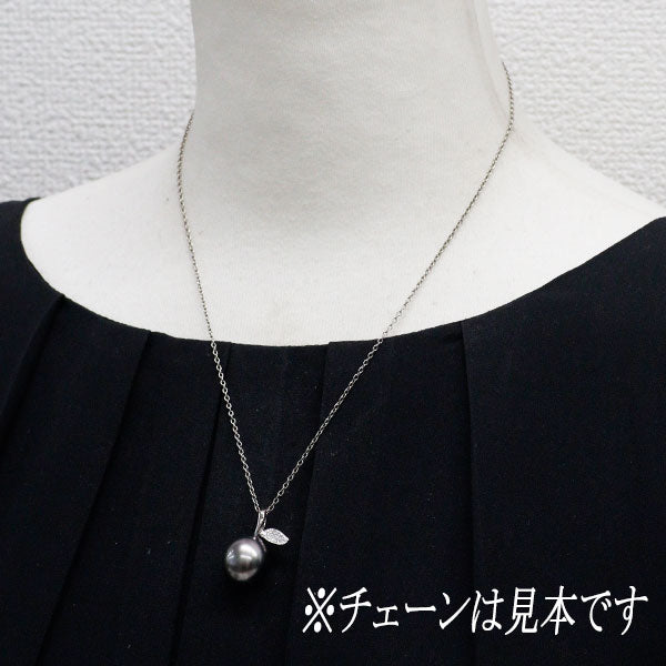 K18WG 黒蝶 真珠 ダイヤモンド ペンダントトップ 径約13.6mm D0.08ct