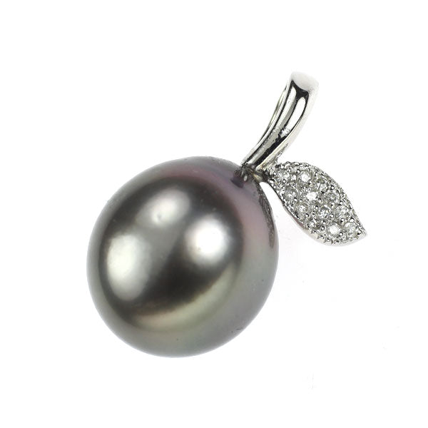 K18WG 黒蝶 真珠 ダイヤモンド ペンダントトップ 径約13.6mm D0.08ct