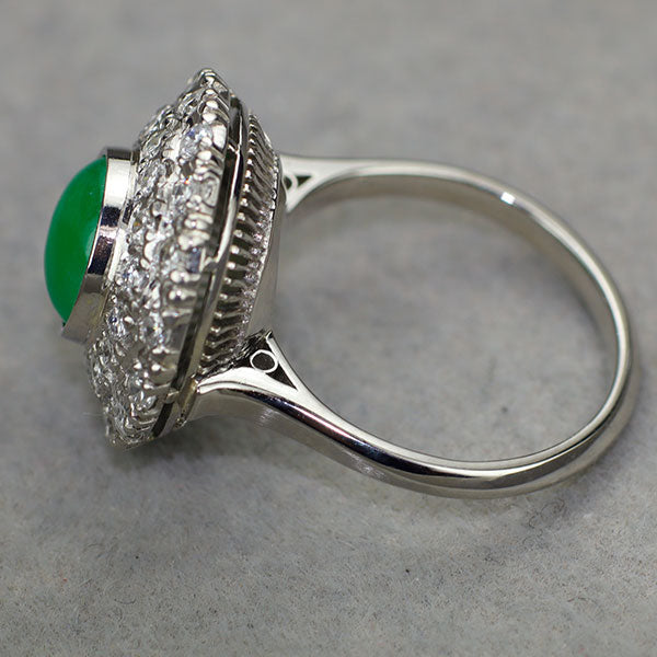 Pt585 翡翠/ヒスイ ダイヤモンド リング D0.70ct 陽刻ヴィンテージ製品 千本透かし 昭和レトロ【ヒスコレ】