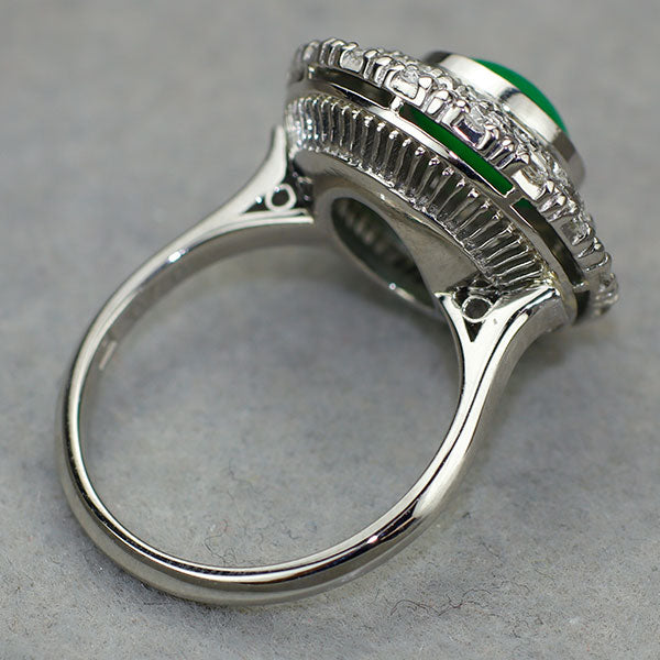 Pt585 翡翠/ヒスイ ダイヤモンド リング D0.70ct 陽刻ヴィンテージ製品 千本透かし 昭和レトロ【ヒスコレ】