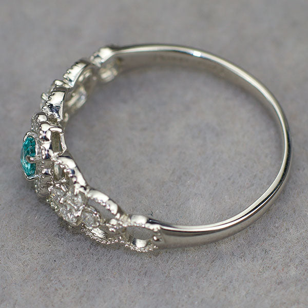 Pt900 ブラジル産パライバトルマリン ダイヤモンド リング 0.11ct D0.22ct ミルグレイン
