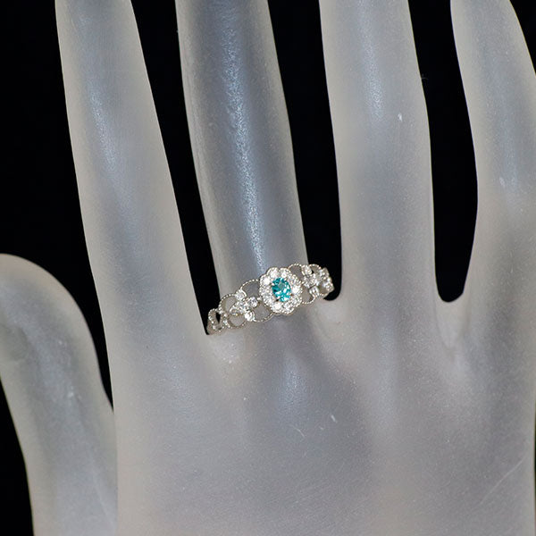 Pt900 ブラジル産パライバトルマリン ダイヤモンド リング 0.11ct D0.22ct ミルグレイン