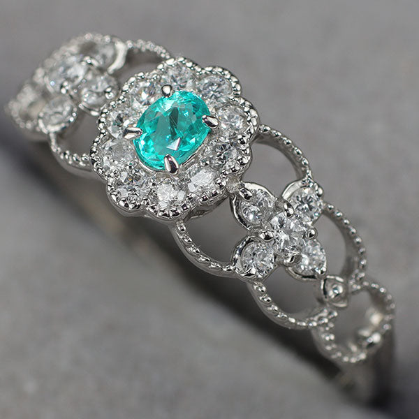 Pt900 ブラジル産パライバトルマリン ダイヤモンド リング 0.11ct D0.22ct ミルグレイン