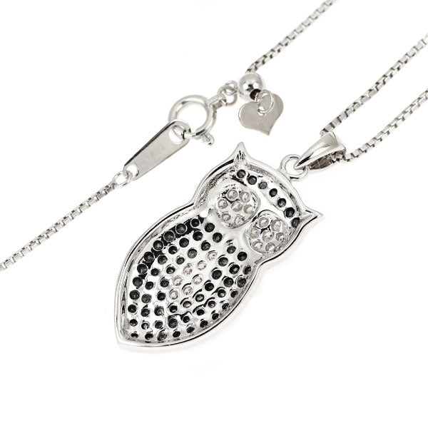 K18WG ブラック/カラーレス ダイヤモンド ペンダントネックレス BD0.70ct D0.20ct フクロウ