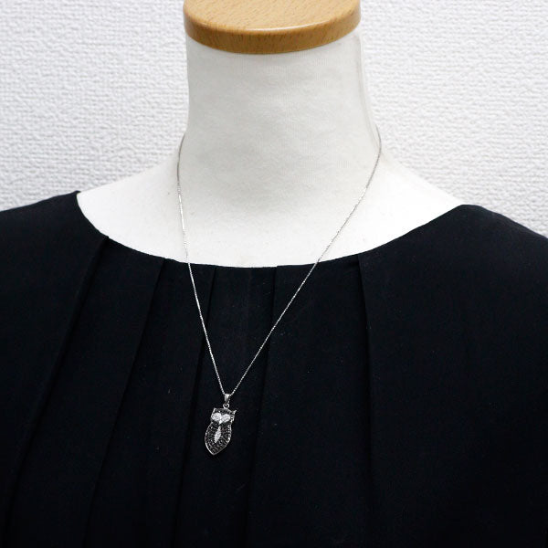 K18WG ブラック/カラーレス ダイヤモンド ペンダントネックレス BD0.70ct D0.20ct フクロウ