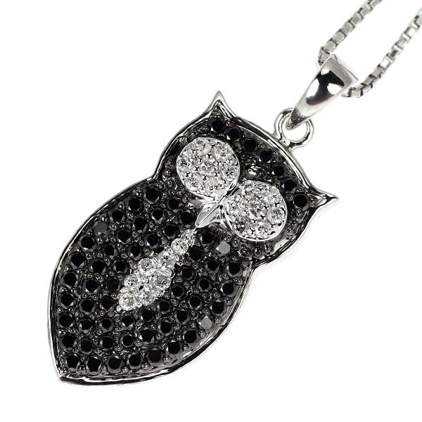 K18WG ブラック/カラーレス ダイヤモンド ペンダントネックレス BD0.70ct D0.20ct フクロウ