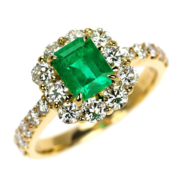 K18YG エメラルド ダイヤモンド リング 1.05ct D1.26ct