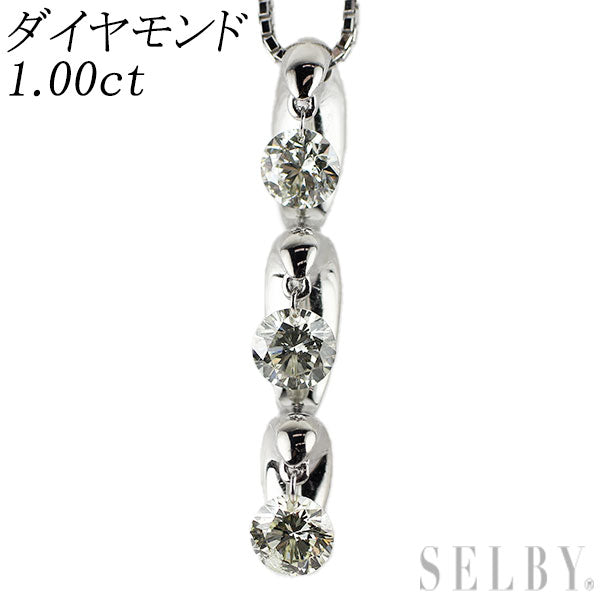 K18WG  ストリングホール ダイヤモンド ペンダントネックレス 1.00ct スリーストーン