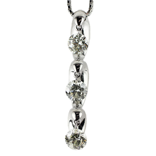 K18WG  ストリングホール ダイヤモンド ペンダントネックレス 1.00ct スリーストーン